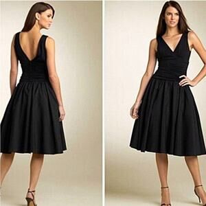 VTG Max & Cleo Black V neck Fit & Flare A-line Midi Dress 2 Audrey Hepburn 60s